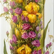 Композиция ирисами и розочками. х.м. 25х65 2026г