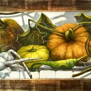 Натюрморт с тыквами и желтым помидором .х.м. 25х75 2025г.