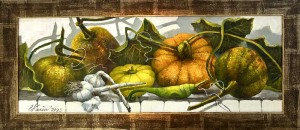 Натюрморт с тыквами и желтым помидором .х.м. 25х75 2025г.