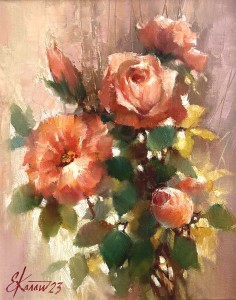 Ноктюрн с красными розами. х.м. 25х35 2026г.