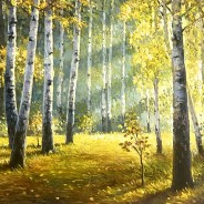 Солнечное утро в березовой роще.х.м. 35х45 2026г.