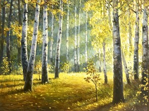 Солнечное утро в березовой роще.х.м. 35х45 2026г.